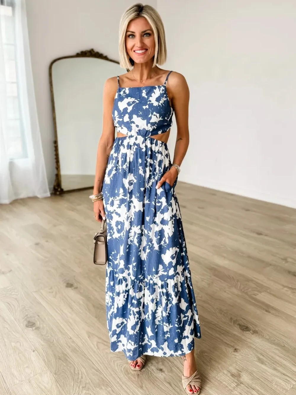 Abercrombie & Fitch | Blue & White Floral Cutout Maxi Dress